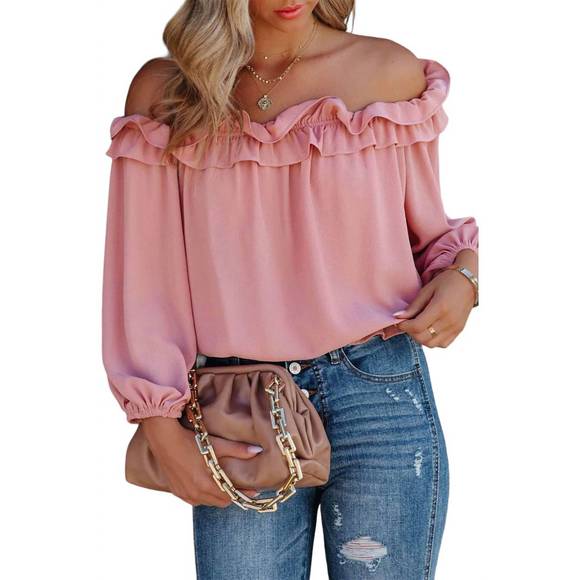 NEW SHEWIN ruffle my feathers blouse in pink - Picture 6 of 7